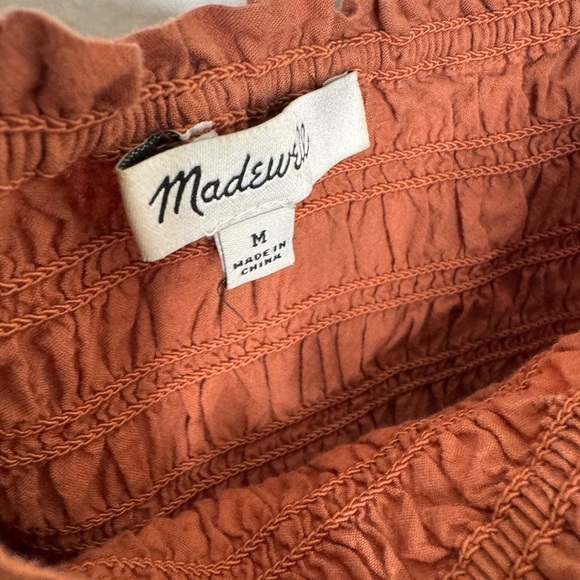 Madewell women's M Lucie bubble-sleeves Smocked poplin top boho neutral cottage - Picture 7 of 10